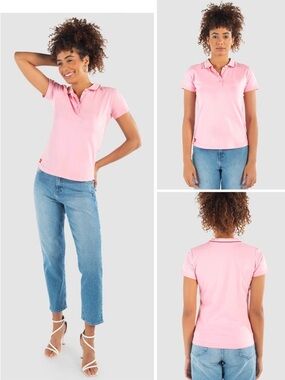 Classic Pink Short Sleeve Polo Top - Women's Tee